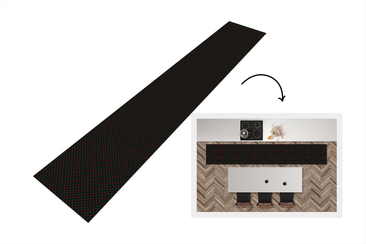 KitchenYeah Keukenloper - Loper keuken - Patroon - Rood - Versiering - Keukenloper vinyl, foto 6