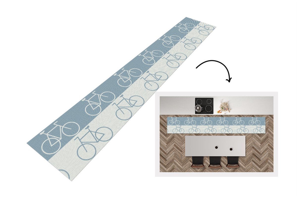 KitchenYeah Keukenloper - Loper keuken - Fiets - Blauw - Patroon - Keukenloper vinyl, foto 3