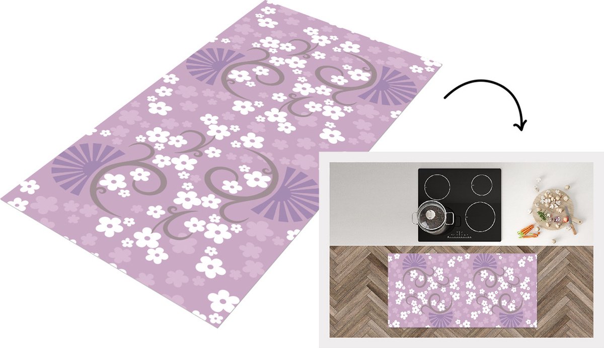 KitchenYeah Keukenloper - Loper keuken - Bloemen - Patronen - Sakura - 120x60 cm - Keukenloper vinyl Multicolor