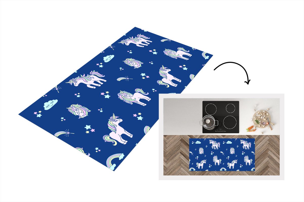 KitchenYeah Keukenloper - Loper keuken - Unicorn - Sterren - Patroon - 120x60 cm - Keukenloper vinyl Multicolor