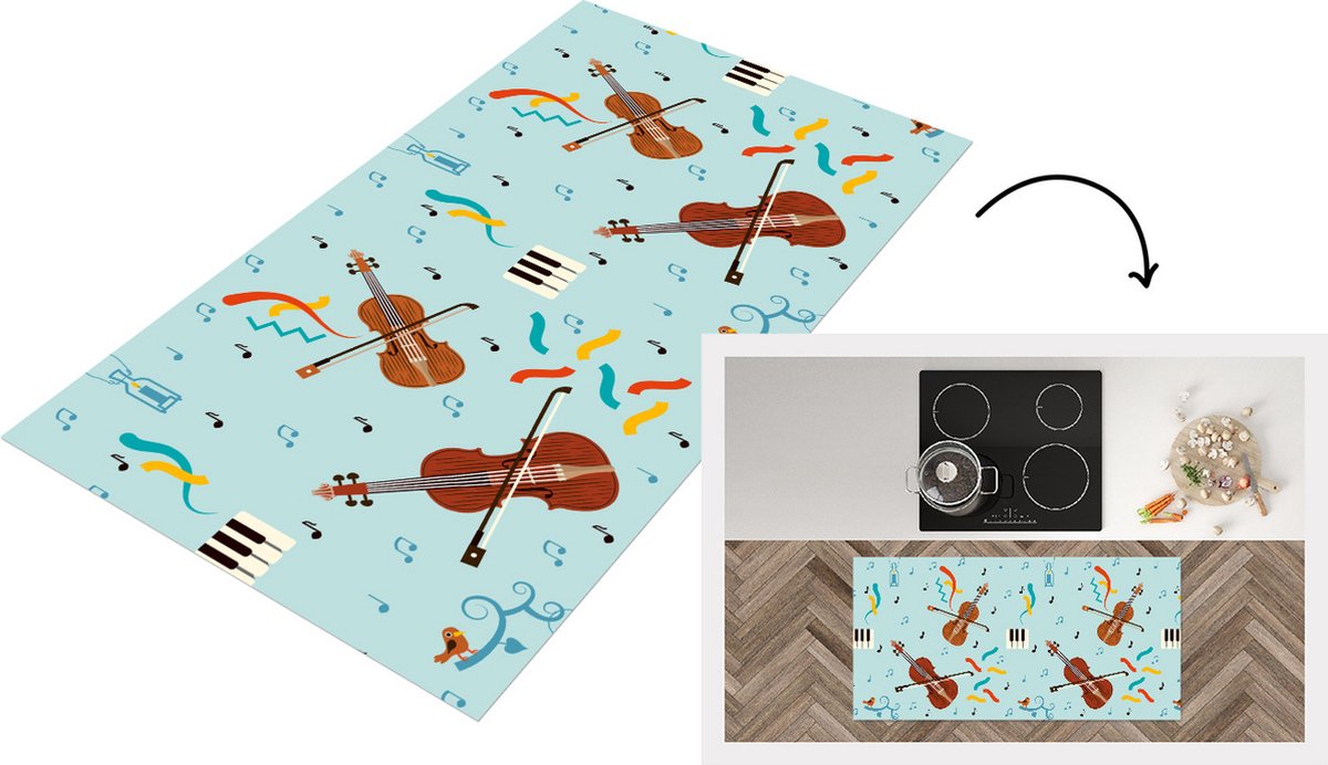 KitchenYeah Keukenloper - Loper keuken - Muziek - Cello - Noten - 120x60 cm - Keukenloper vinyl Multicolor