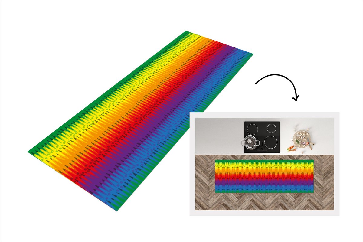 KitchenYeah Keukenloper - Loper keuken - Patronen - Regenboog - Abstract - 150x50 cm - Keukenloper vinyl Multicolor