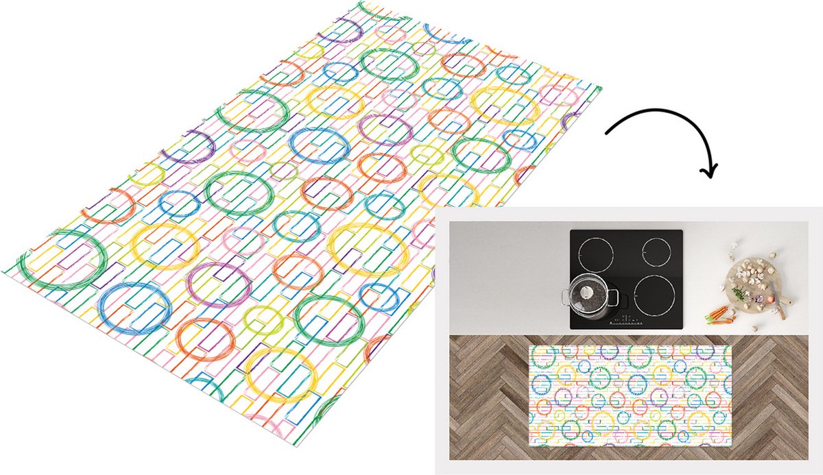 KitchenYeah Keukenloper - Loper keuken - Muur - Cirkel - Patronen - 120x60 cm - Keukenloper vinyl Multicolor