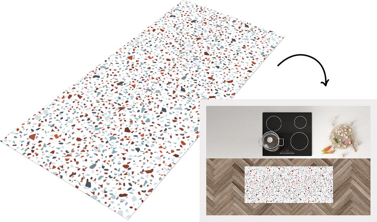 KitchenYeah Keukenloper - Loper keuken - Terrazzo - Design - Grijs - Bruin - 120x50 cm - Keukenloper vinyl Multicolor