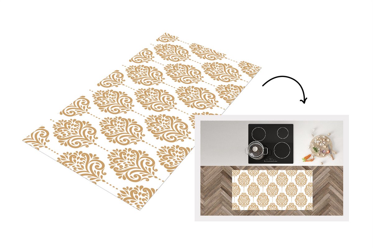 KitchenYeah Keukenloper - Loper keuken - Vintage - Bloemen - Goud - Design - 120x60 cm - Keukenloper vinyl Multicolor