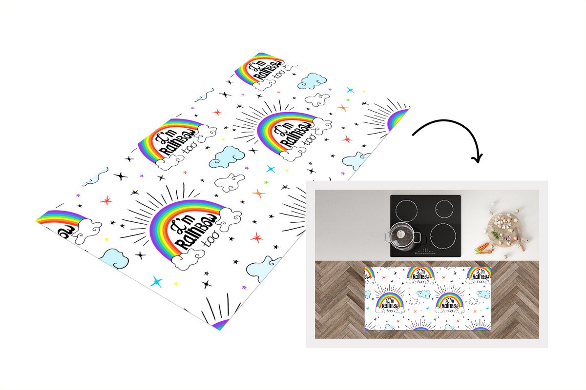 KitchenYeah Keukenloper - Loper keuken - Regenboog - Wolken - Patroon - 120x60 cm - Keukenloper vinyl Multicolor