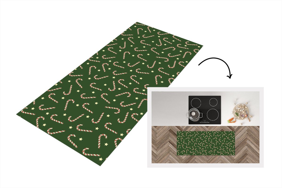 KitchenYeah Keukenloper - Loper keuken - Kerstmis - Patronen - Zuurstok - Sterren - 120x50 cm - Keukenloper vinyl Multicolor
