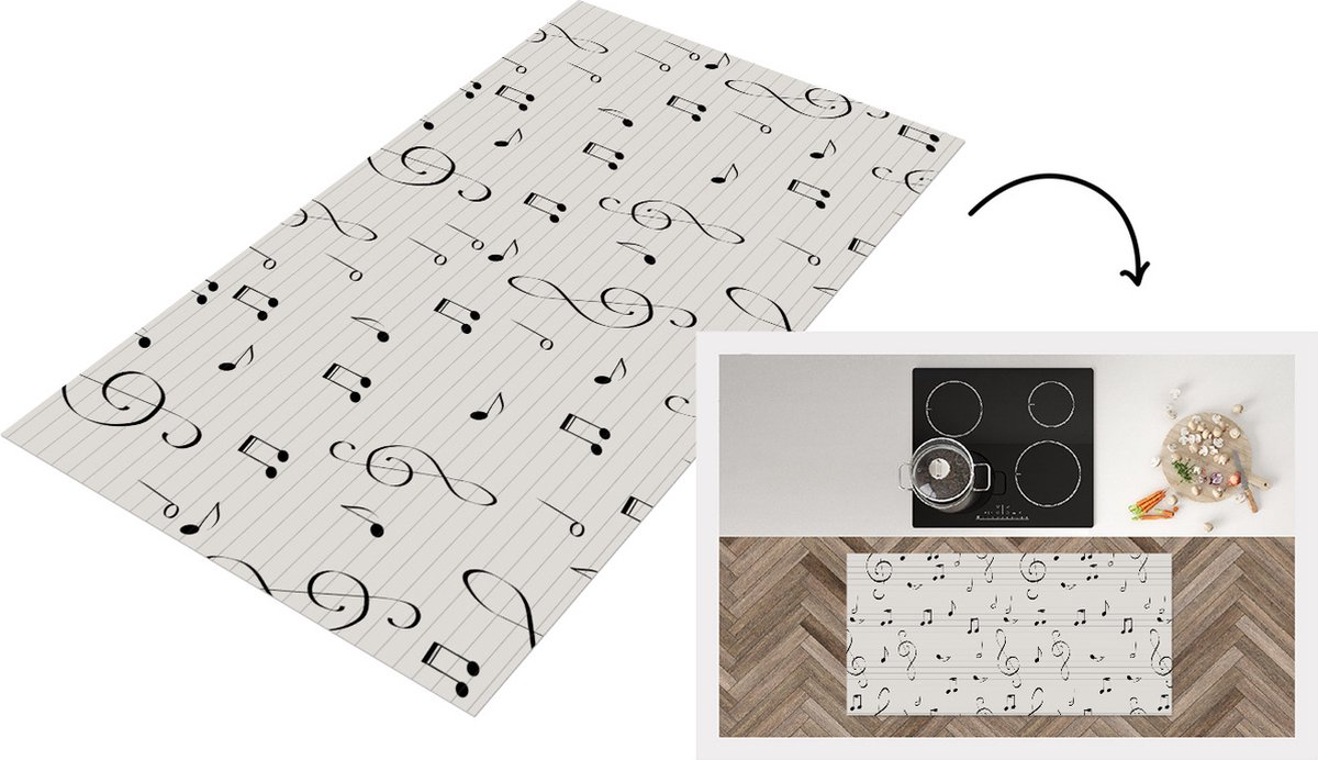KitchenYeah Keukenloper - Loper keuken - Bladmuziek - Patronen - Muziek - 120x60 cm - Keukenloper vinyl Multicolor
