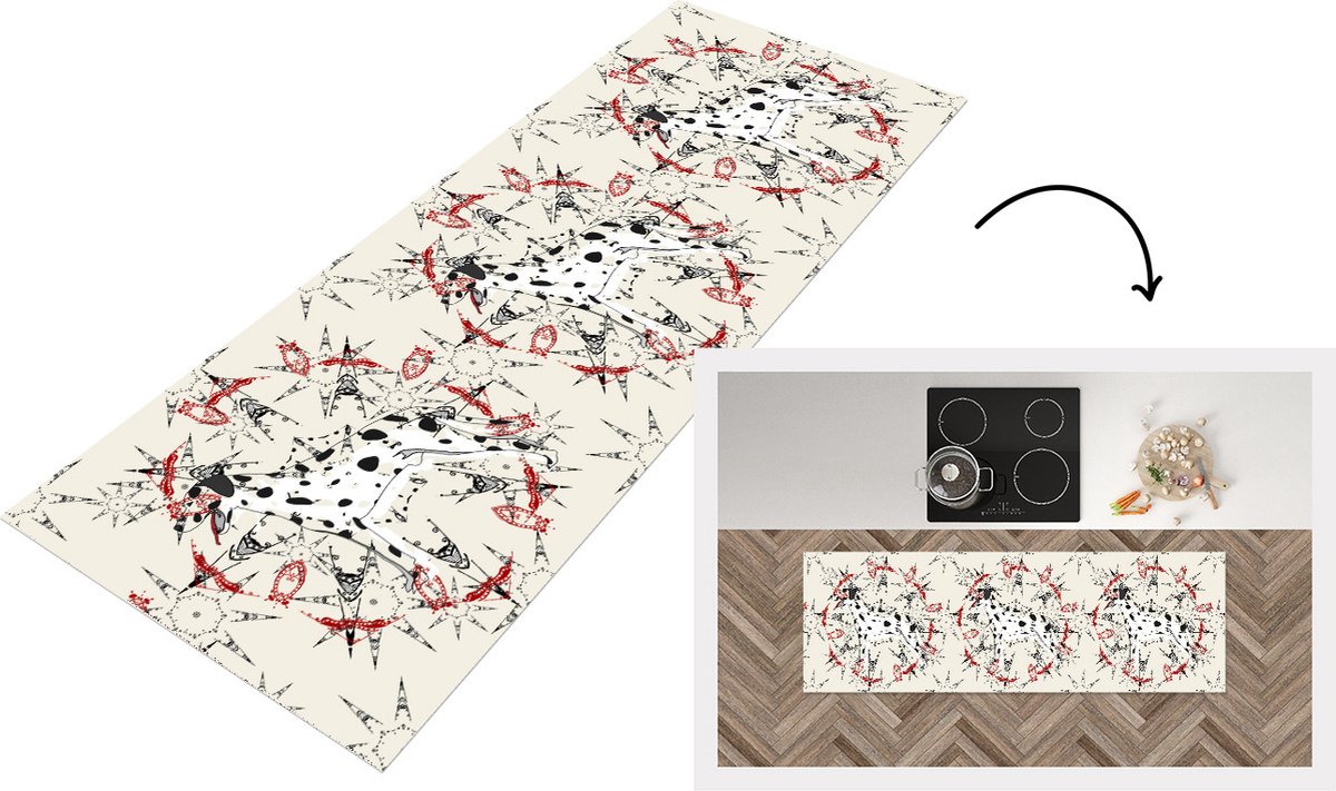 KitchenYeah Keukenloper - Loper keuken - Abstract - Hond - Patronen - Dalmatiër - 150x50 cm - Keukenloper vinyl Multicolor