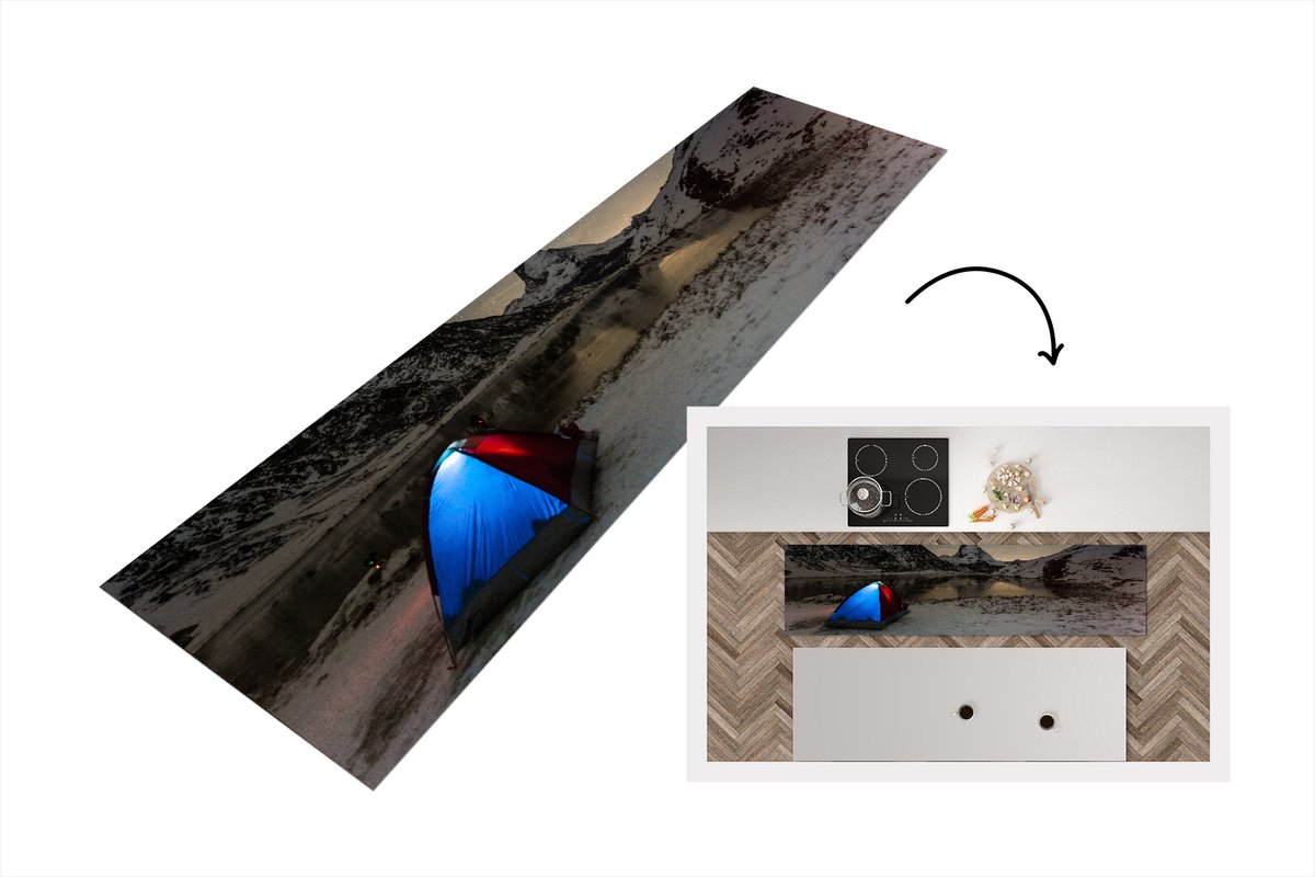 KitchenYeah Keukenloper - Loper keuken - Alpen - Sterrenhemel - Tent - 240x60 cm - Keukenloper vinyl Multicolor