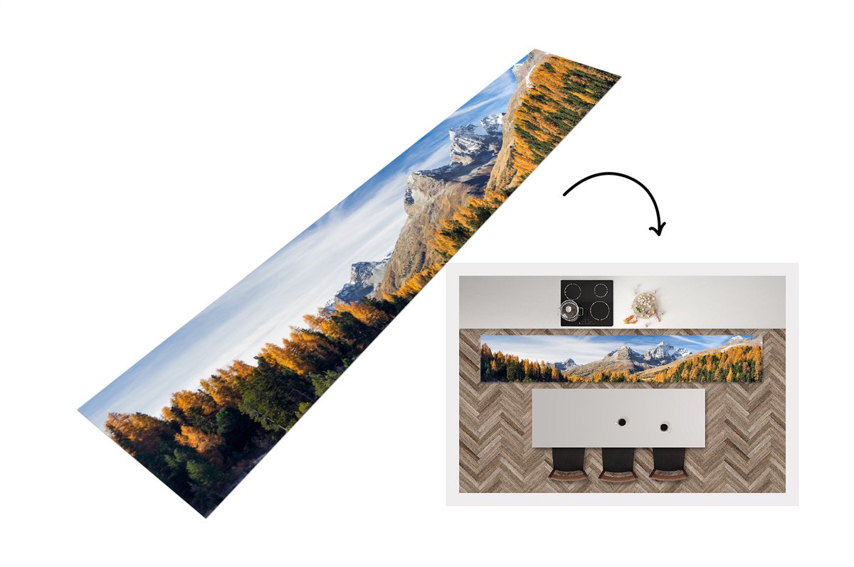 KitchenYeah Keukenloper - Loper keuken - Alpen - Bergen - Bos - 300x50 cm - Keukenloper vinyl Multicolor
