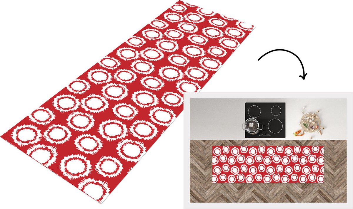 KitchenYeah Keukenloper - Loper keuken - Stippen - Rood - Patroon - 180x60 cm - Keukenloper vinyl