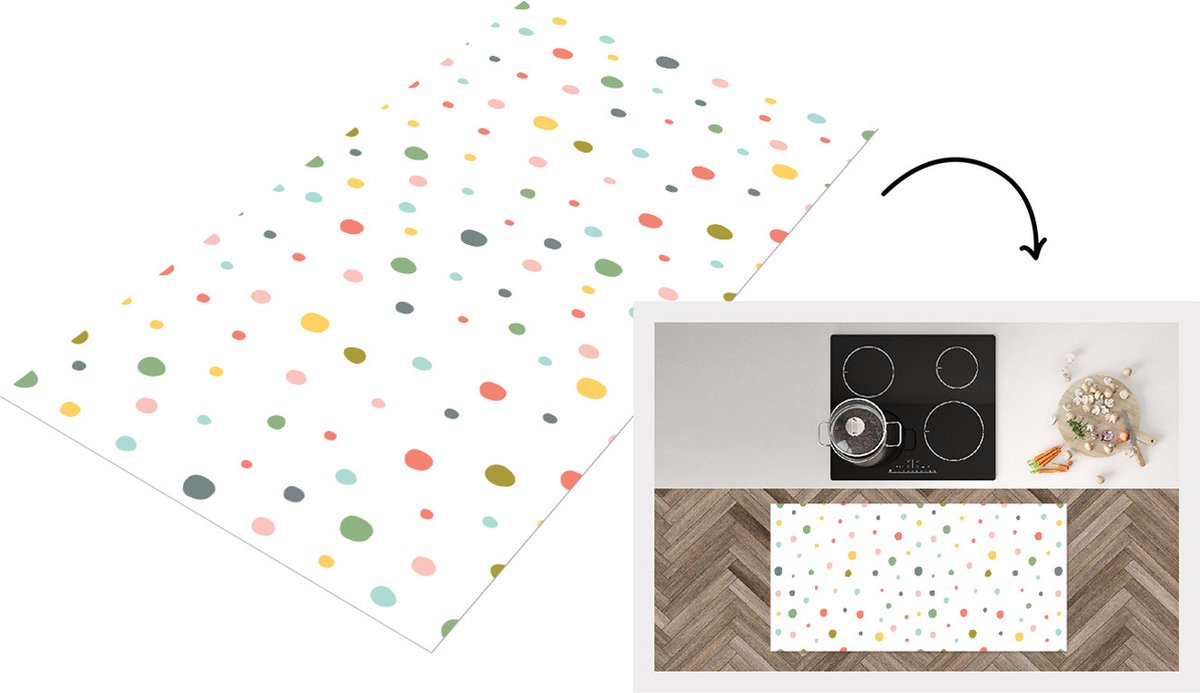 KitchenYeah Keukenloper - Loper keuken - Verf - Patroon - Stippen - 120x60 cm - Keukenloper vinyl Multicolor