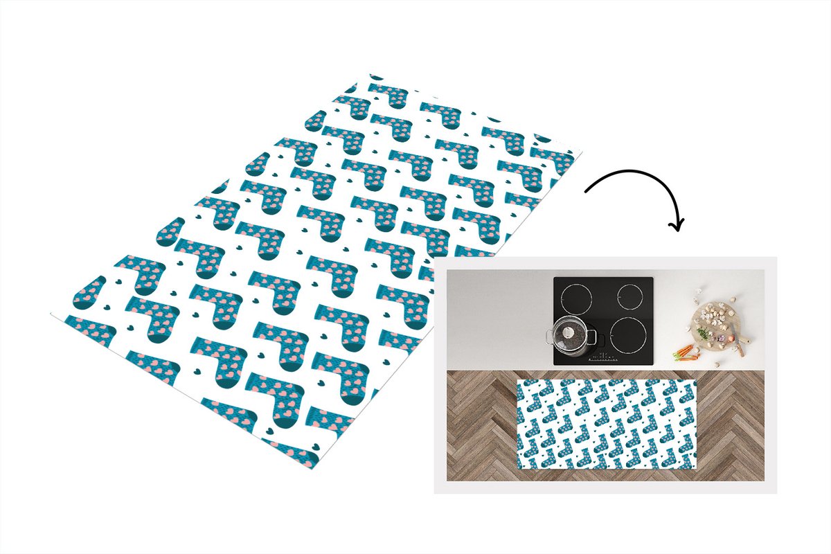 KitchenYeah Keukenloper - Loper keuken - Sokken - Patronen - Hartjes - 120x60 cm - Keukenloper vinyl Multicolor