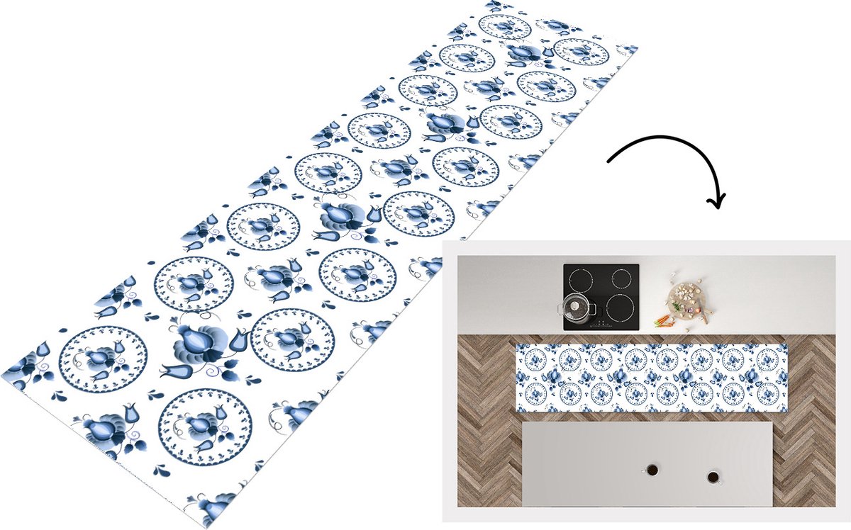 KitchenYeah Keukenloper - Loper keuken - Patroon - Folklore - Tulp - Keukenloper vinyl multicolor, foto 6