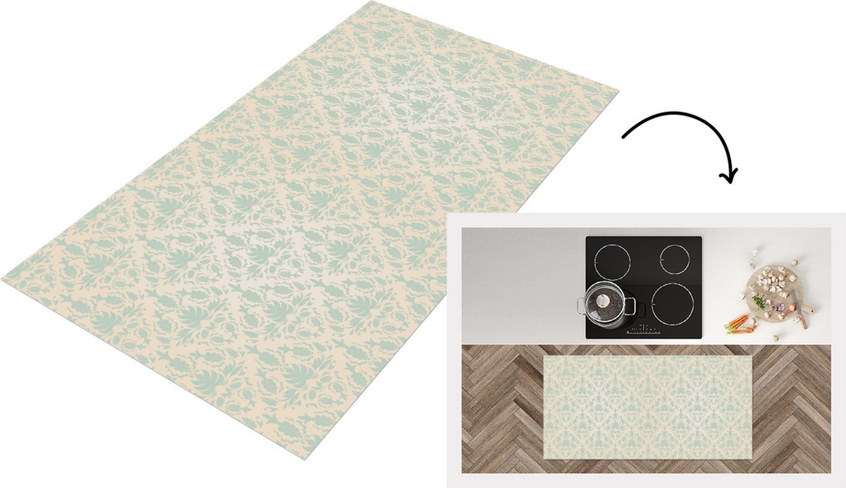 KitchenYeah Keukenloper - Loper keuken - Damast - Vintage - Pastel - Design - 120x60 cm - Keukenloper vinyl Multicolor