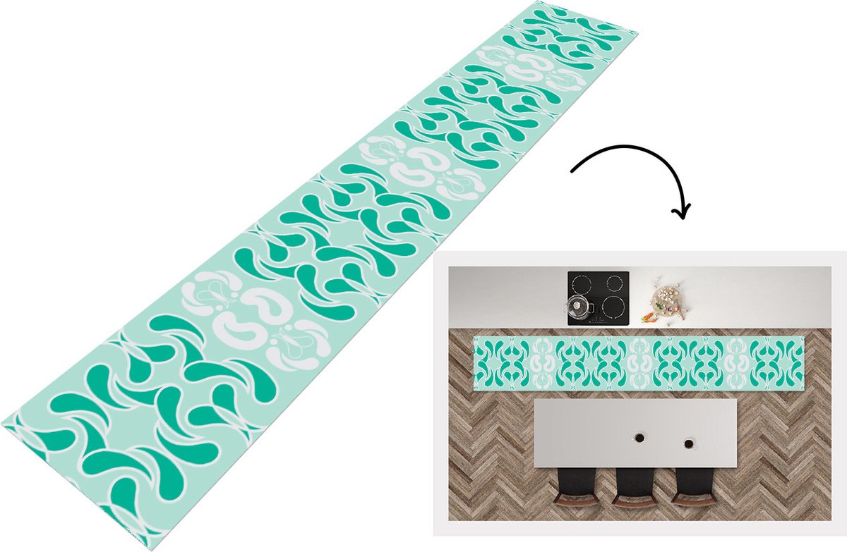 KitchenYeah Keukenloper - Loper keuken - Winter - Turquoise - Design - 300x50 cm - Keukenloper vinyl Multicolor