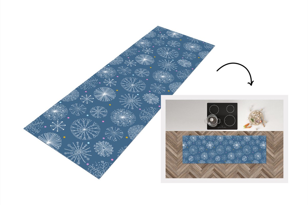 Keukenloper - Loper keuken - Sneeuwvlok - Patroon - Winter - 150x50 cm - Keukenloper vinyl