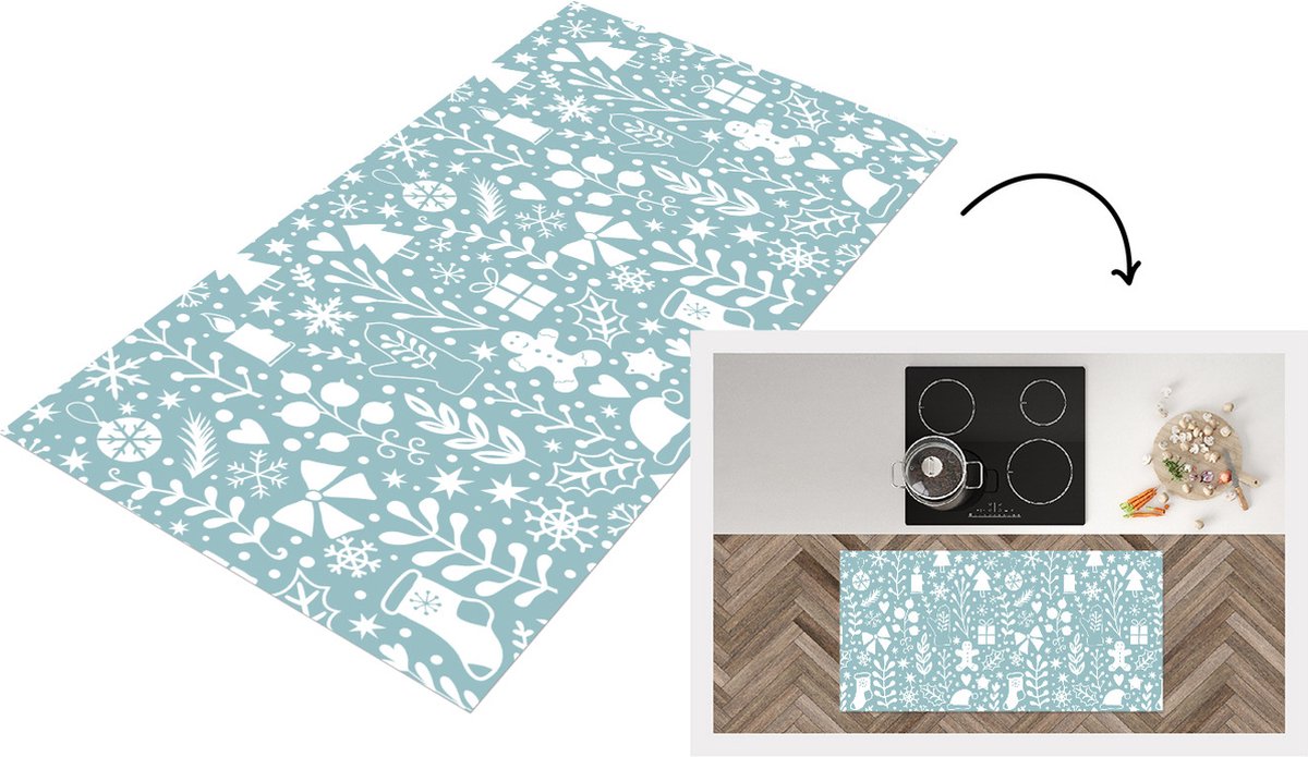 KitchenYeah Keukenloper - Loper keuken - Winter - Sneeuw - Patronen - Wit - 120x60 cm - Keukenloper vinyl Multicolor