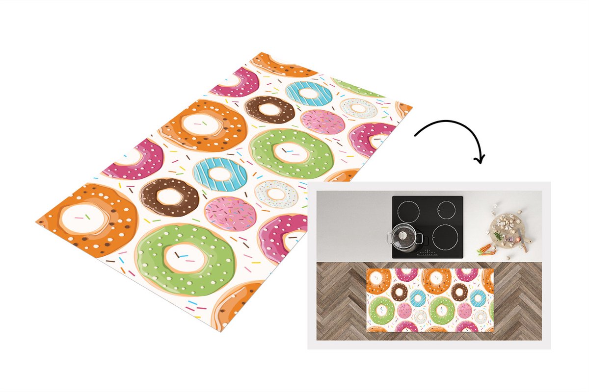 KitchenYeah Keukenloper - Loper keuken - Tiener - Donut - Patroon - 120x60 cm - Keukenloper vinyl Multicolor