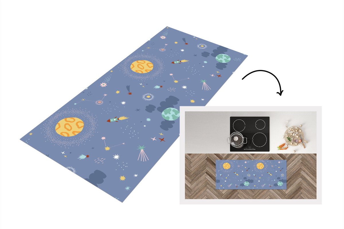 Keukenloper - Loper keuken - Patroon - Jongens - Kinderen - Ruimte - 120x50 cm - Keukenlop