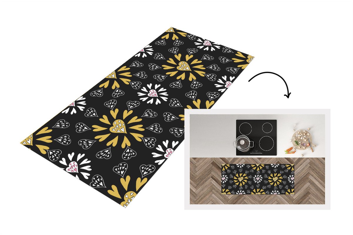 KitchenYeah Keukenloper - Loper keuken - Meisje - Hart - Patronen - Keukenloper vinyl Multicolor