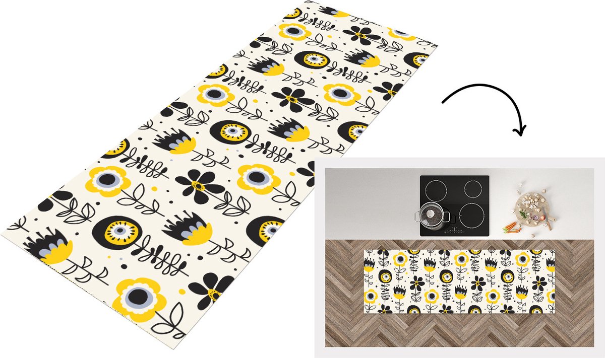 KitchenYeah Keukenloper - Loper keuken - Meiden - Bloemen - Blaadjes - Patronen - 180x60 cm - Keukenloper vinyl Multicolor