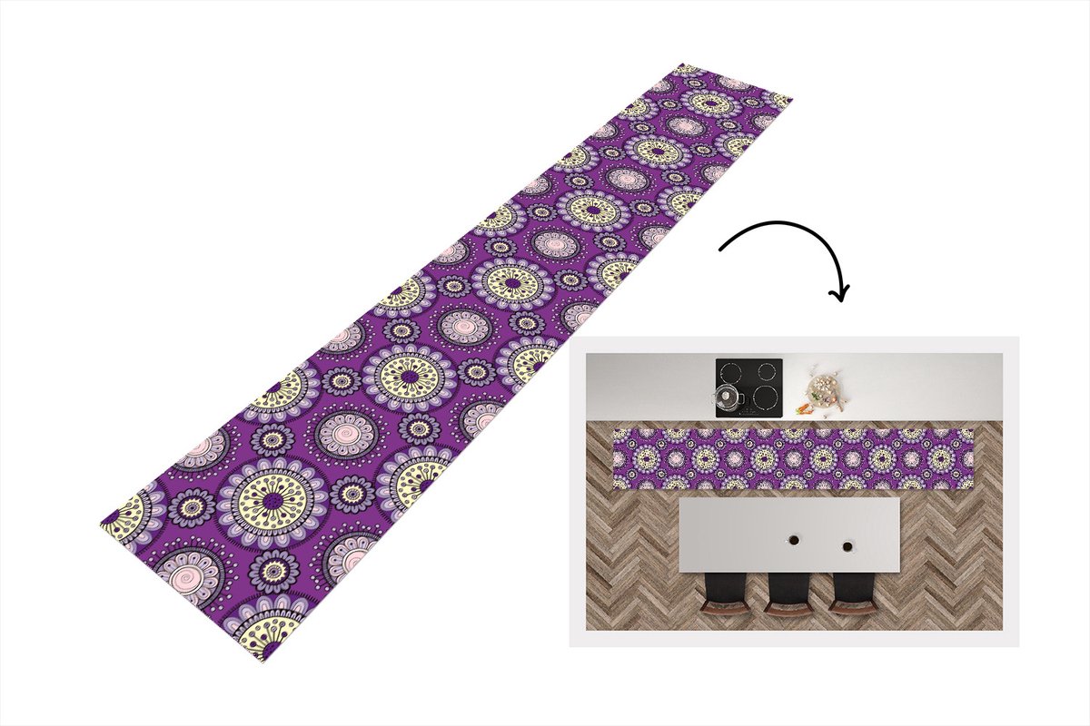 KitchenYeah Keukenloper - Loper keuken - Meisjes - Bloemen - Paars - Patronen - Keukenloper vinyl, foto 5