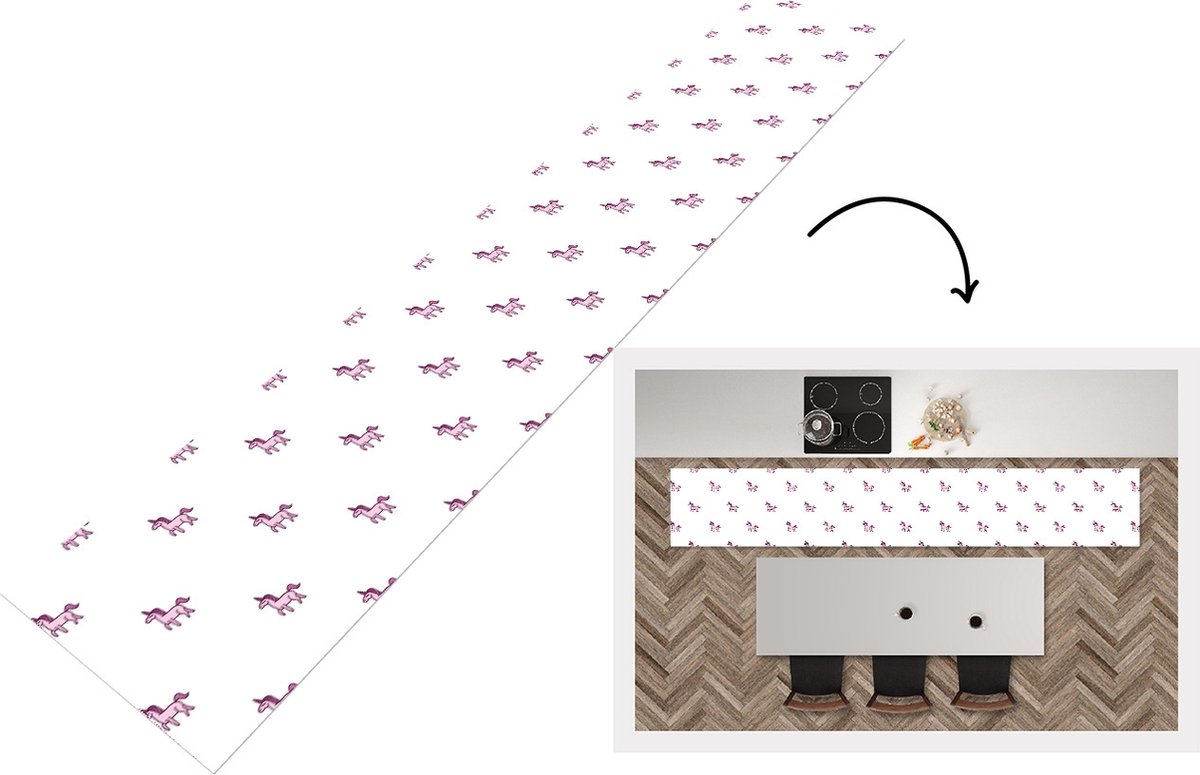 KitchenYeah Keukenloper - Loper keuken - Meisje - Unicorn - Roze - Patronen - 300x50 cm - Keukenloper vinyl Multicolor