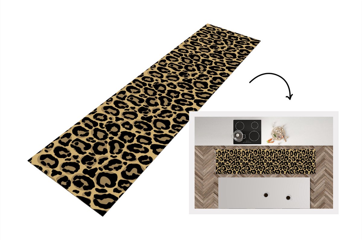 KitchenYeah Keukenloper - Loper keuken - Panterprint - Patronen - Luipaard - Patronen - 200x50 cm - Keukenloper vinyl Multicolor