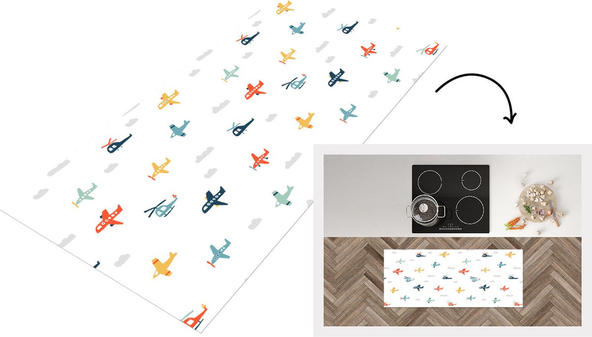 KitchenYeah Keukenloper - Loper keuken - Patronen - Helicopter - Vliegtuig - 120x50 cm - Keukenloper vinyl Multicolor
