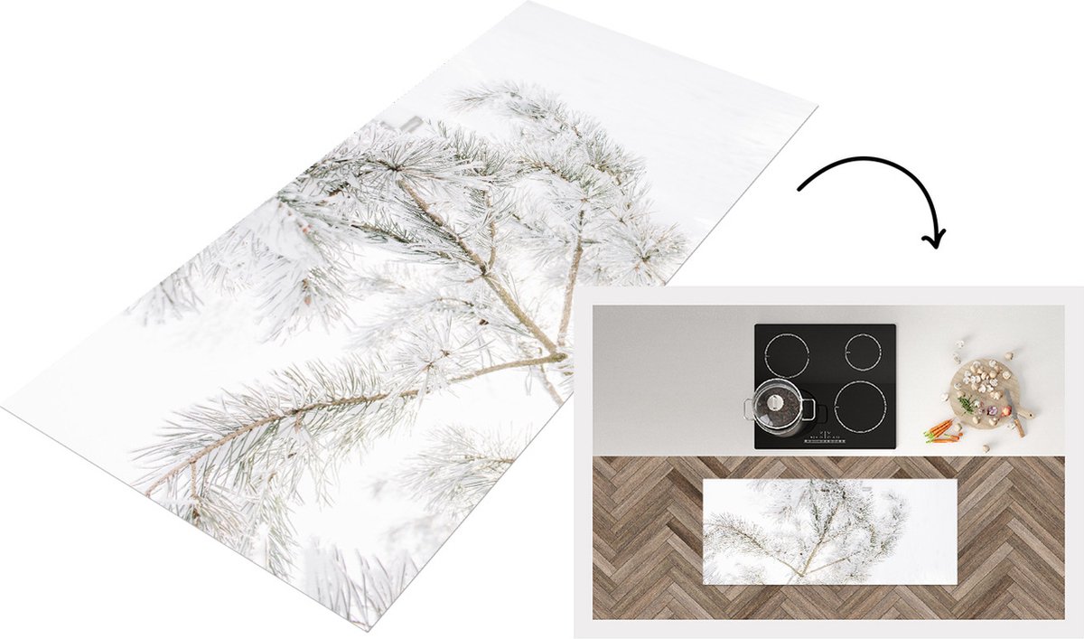 KitchenYeah Keukenloper - Loper keuken - Winter - Sneeuw - Takken - 120x50 cm - Keukenloper vinyl Multicolor