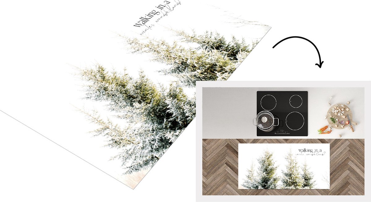 KitchenYeah Keukenloper - Loper keuken - Kerstboom - Winter - Sneeuw - 120x60 cm - Keukenloper vinyl Multicolor