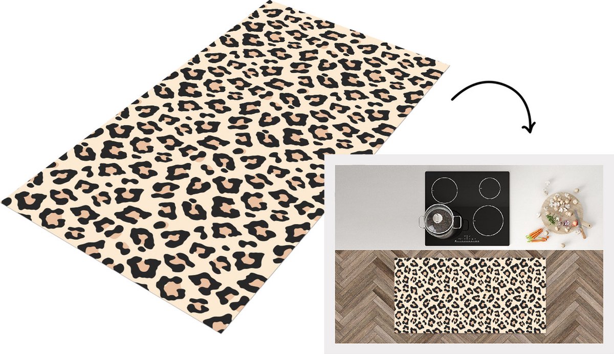 KitchenYeah Keukenloper - Loper keuken - Dierenprint - Luipaard - Wit - 120x60 cm - Keukenloper vinyl Multicolor