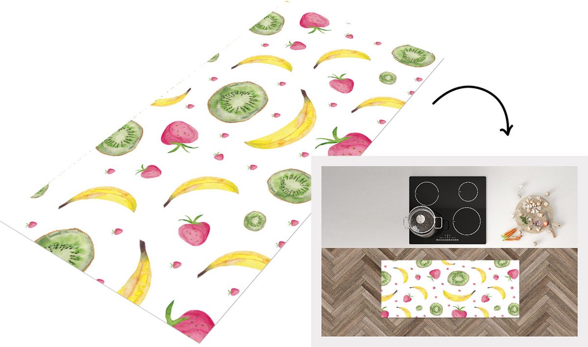 Keukenloper - Loper keuken - Fruit - Aquarelverf - Wit - 120x50 cm - Keukenloper vinyl