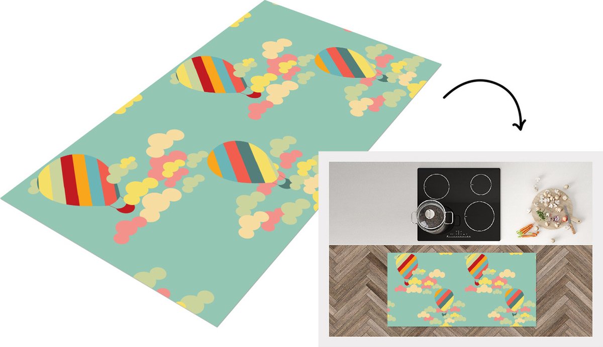 KitchenYeah Keukenloper - Loper keuken - Luchtballon - Patronen - Baby - 120x60 cm - Keukenloper vinyl Multicolor