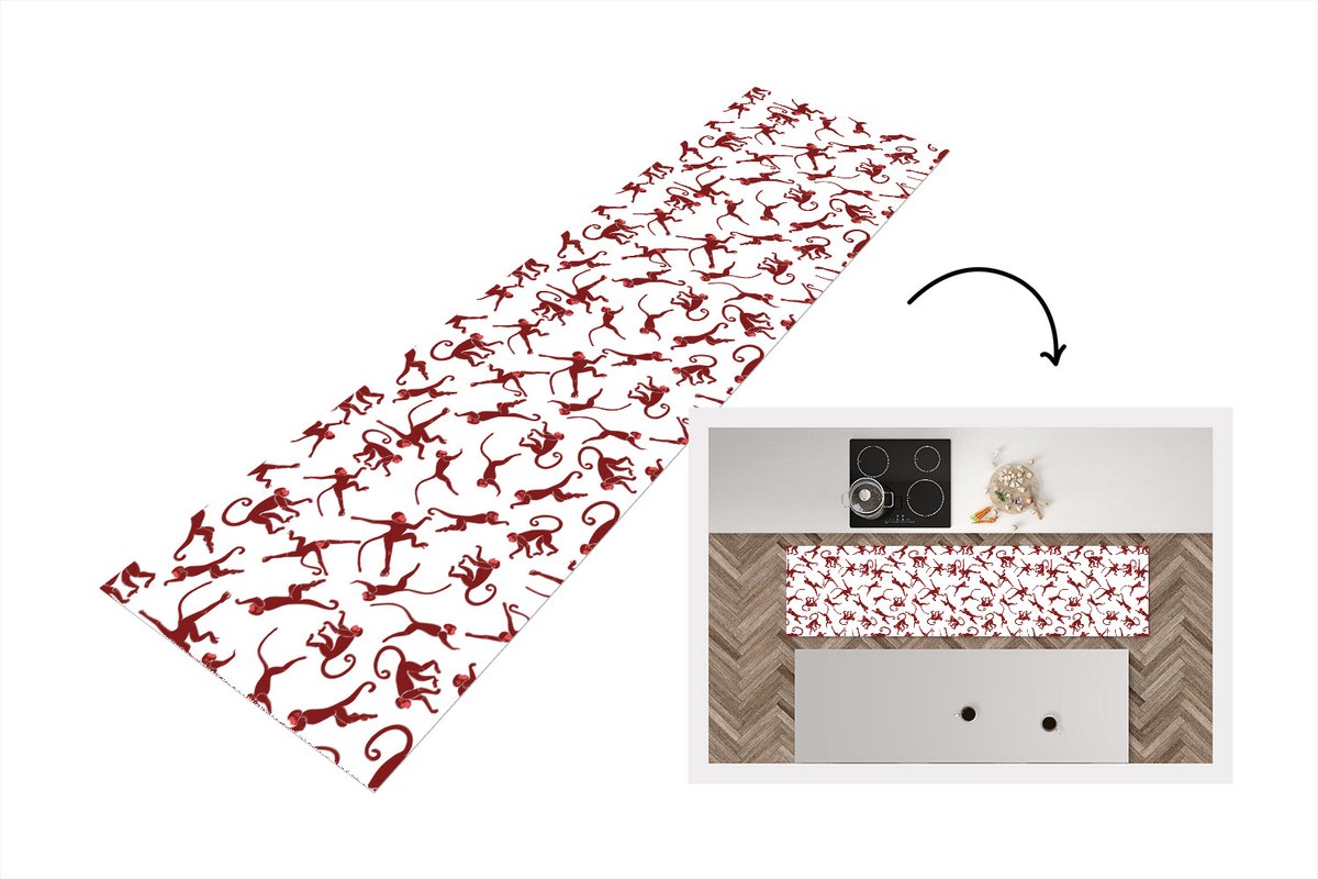 KitchenYeah Keukenloper - Loper keuken - Patronen - Jungle - Aap - Dier - 200x50 cm - Keukenloper vinyl Multicolor