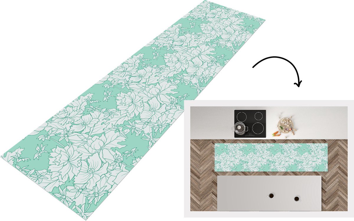 KitchenYeah Keukenloper - Loper keuken - Patronen - Vintage - Bloemen - 240x60 cm - Keukenloper vinyl Multicolor