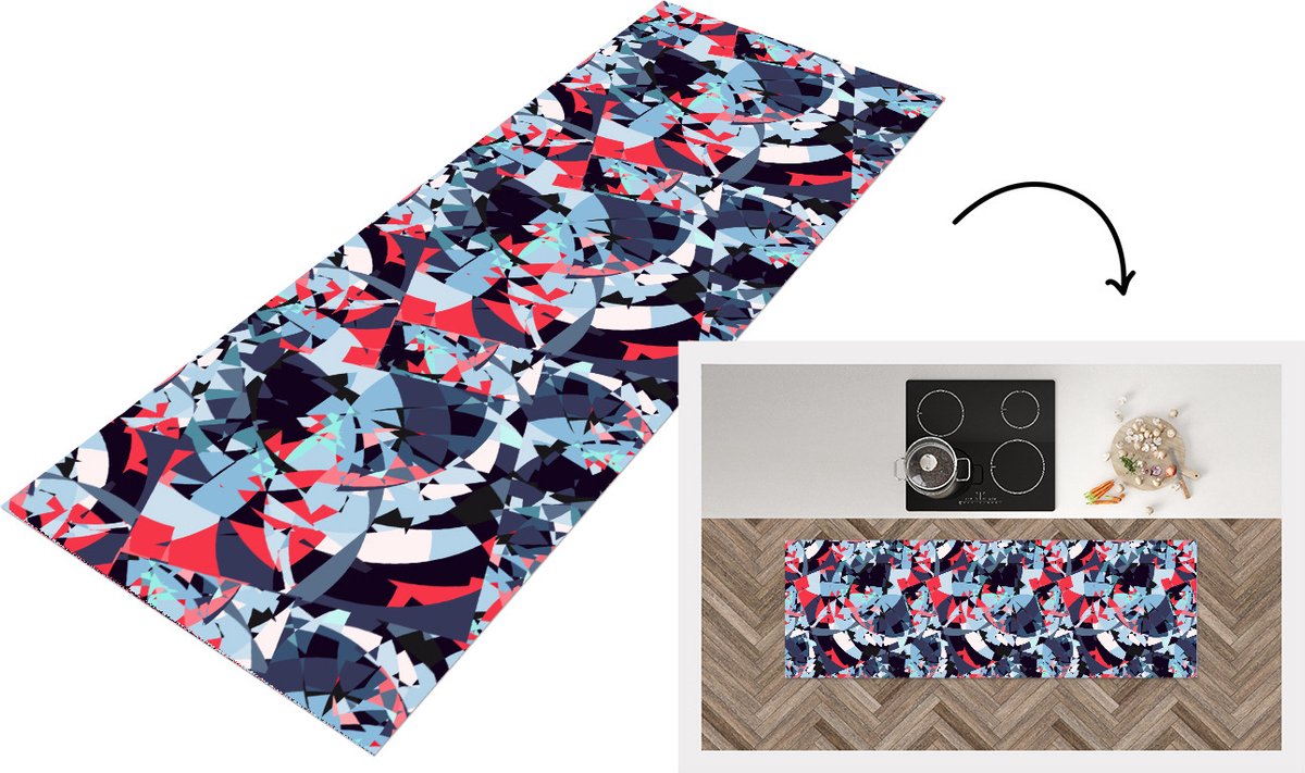 KitchenYeah Keukenloper - Loper keuken - Patroon - Abstract - Versiering - 150x50 cm - Keukenloper vinyl Multicolor