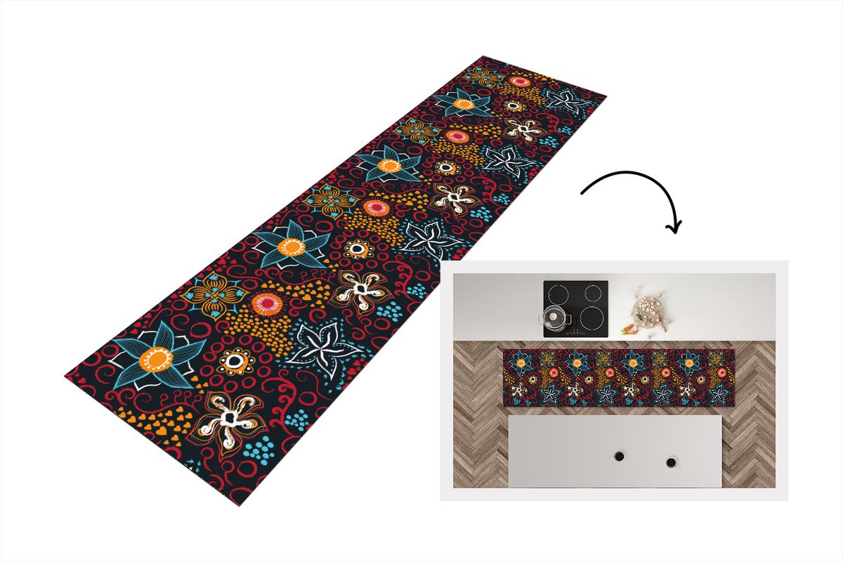 KitchenYeah Keukenloper - Loper keuken - Bloemen - Rood - Patronen - Keukenloper vinyl, foto 2