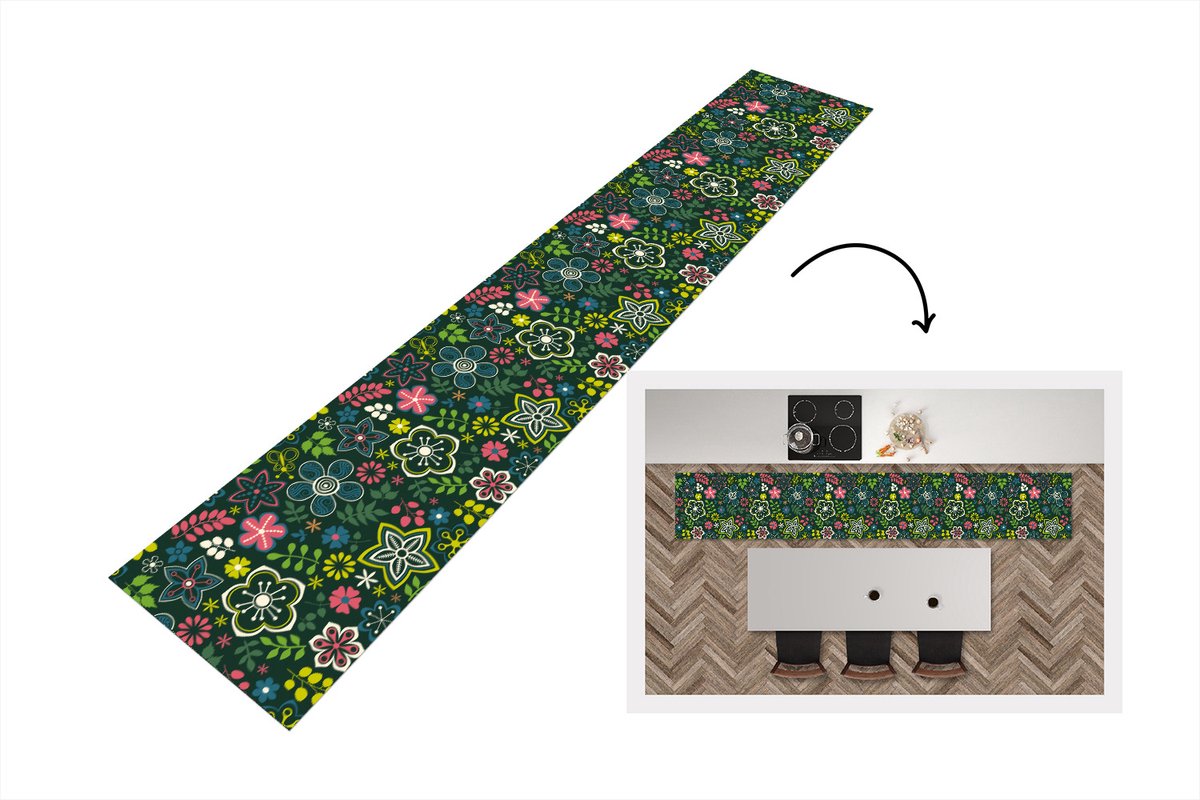 KitchenYeah Keukenloper - Loper keuken - Bladeren - Patronen - Bloemen - 300x50 cm - Keukenloper vinyl Multicolor