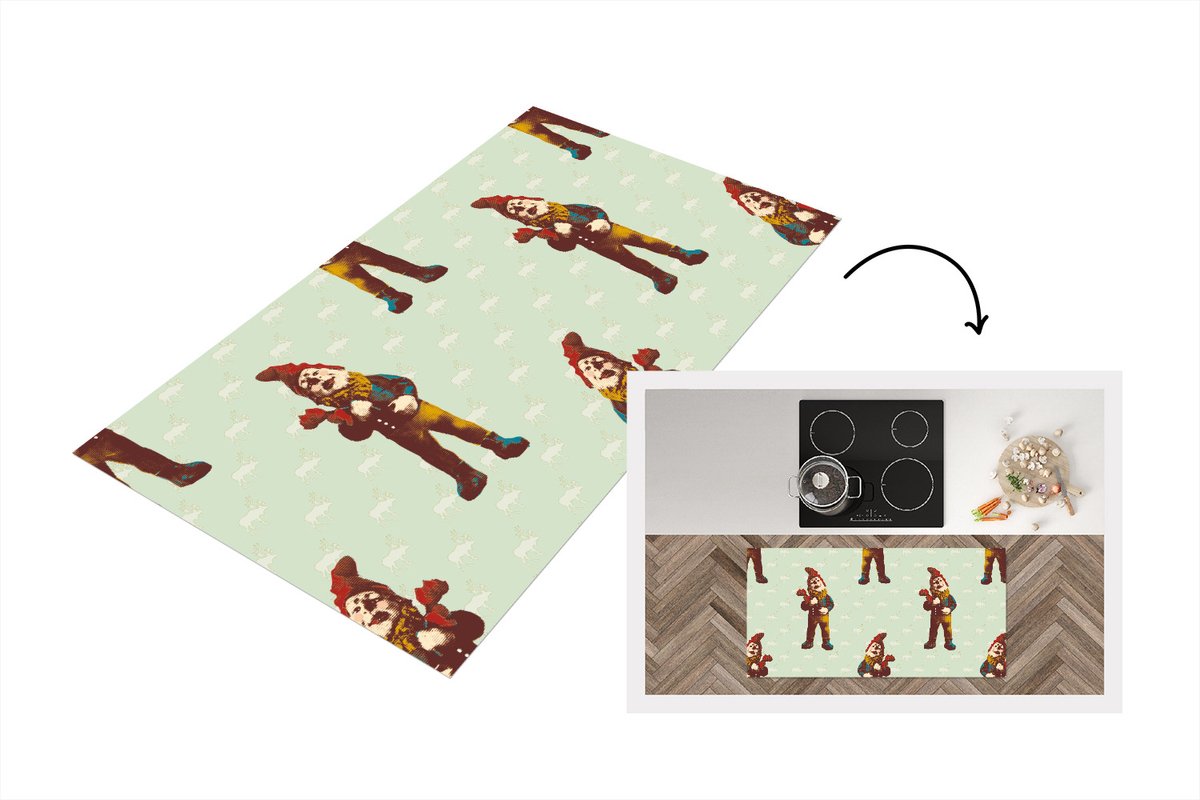 KitchenYeah Keukenloper - Loper keuken - Kabouter - Patronen - Tuin - 120x60 cm - Keukenloper vinyl Multicolor