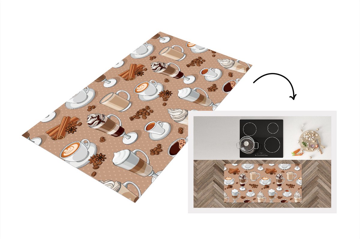 KitchenYeah Keukenloper - Loper keuken - Patronen - Koffie - Cappuccino - Chocolade - 120x60 cm - Keukenloper vinyl Multicolor