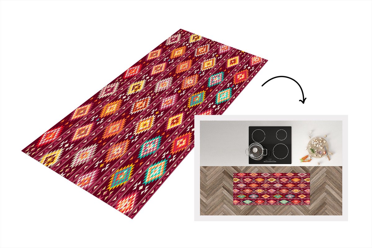 KitchenYeah Keukenloper - Loper keuken - Patroon - Native American - Amerika - Keukenloper vinyl Multicolor