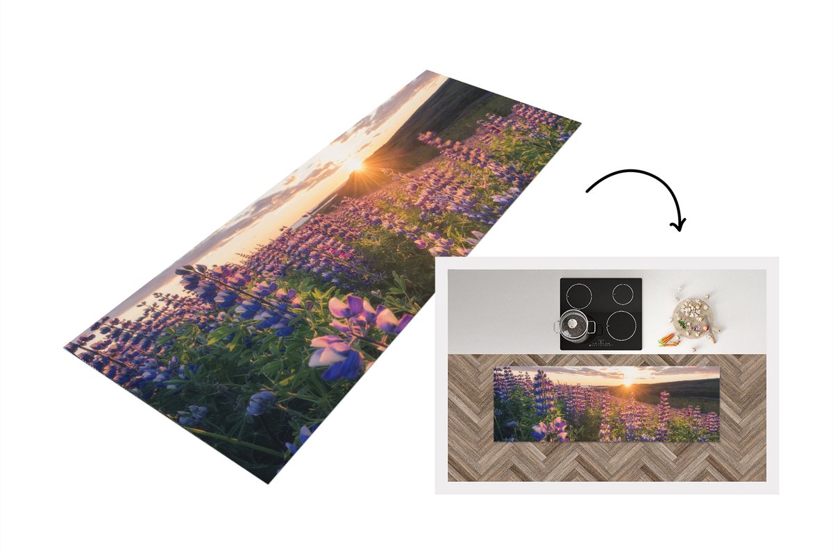 Keukenloper - Loper keuken - Lupine - Zon - Paars - 180x60 cm - Keukenloper vinyl