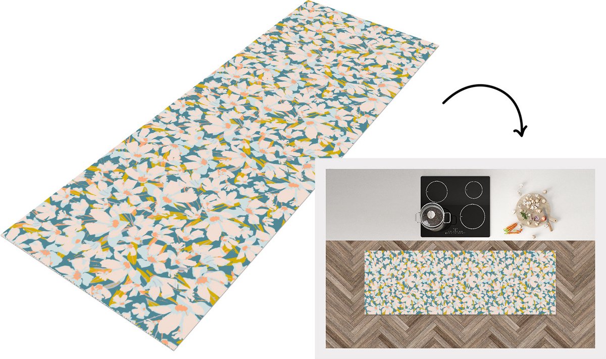 KitchenYeah Keukenloper - Loper keuken - Flora - Bloemen - Lente - 150x50 cm - Keukenloper vinyl Multicolor