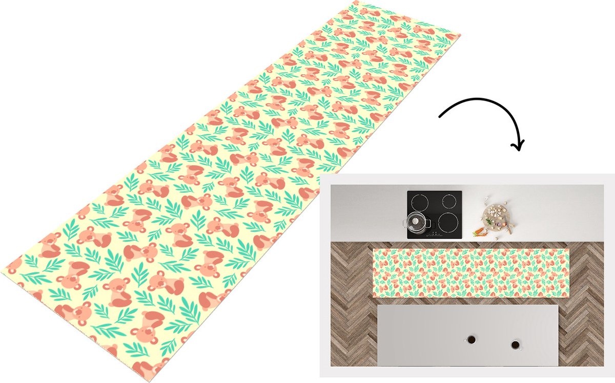 KitchenYeah Keukenloper - Loper keuken - Jungle - Patronen - Koala - Dier - 200x50 cm - Keukenloper vinyl Multicolor