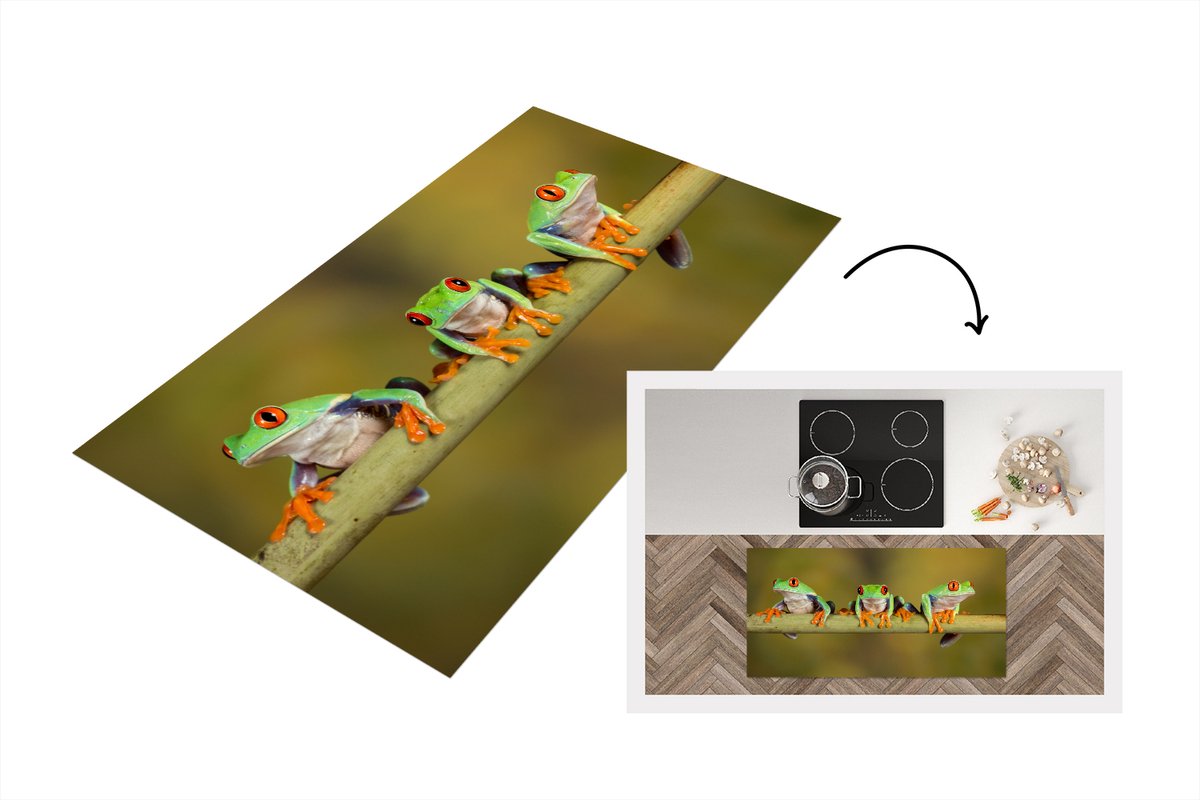 KitchenYeah Keukenloper - Loper keuken - Kikkers - Tak - 120x60 cm - Keukenloper vinyl Multicolor