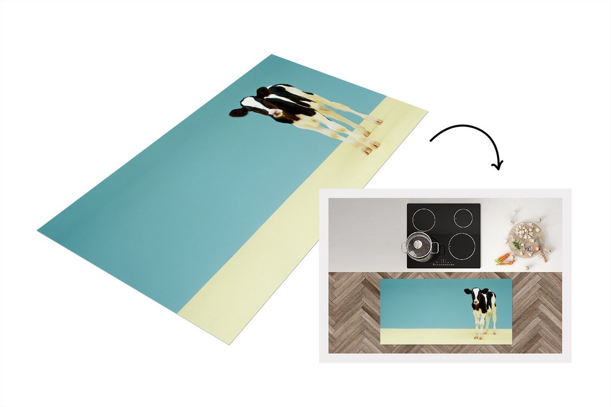 KitchenYeah Keukenloper - Loper keuken - Koe - Kalf - Friesland - 120x60 cm - Keukenloper vinyl Multicolor