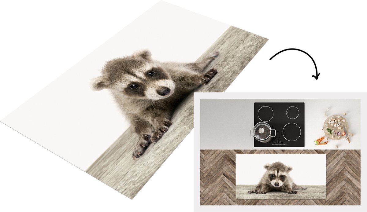 KitchenYeah Keukenloper - Loper keuken - Babykamer - Wasbeer jong - Baby wasbeertje - Kinderkamer - 120x60 cm - Keukenloper vinyl Multicolor